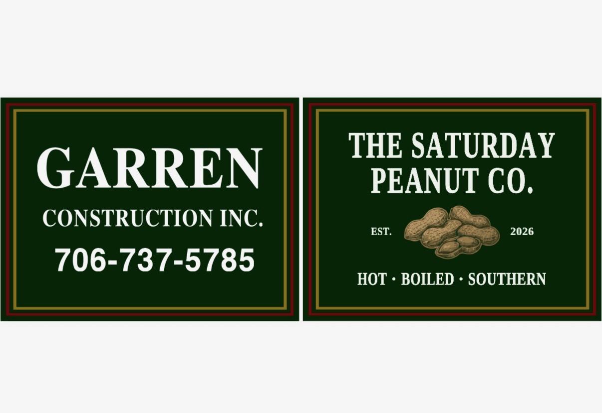 Garren Construction Inc. and The Saturday Peanut Co. sign designs side by side